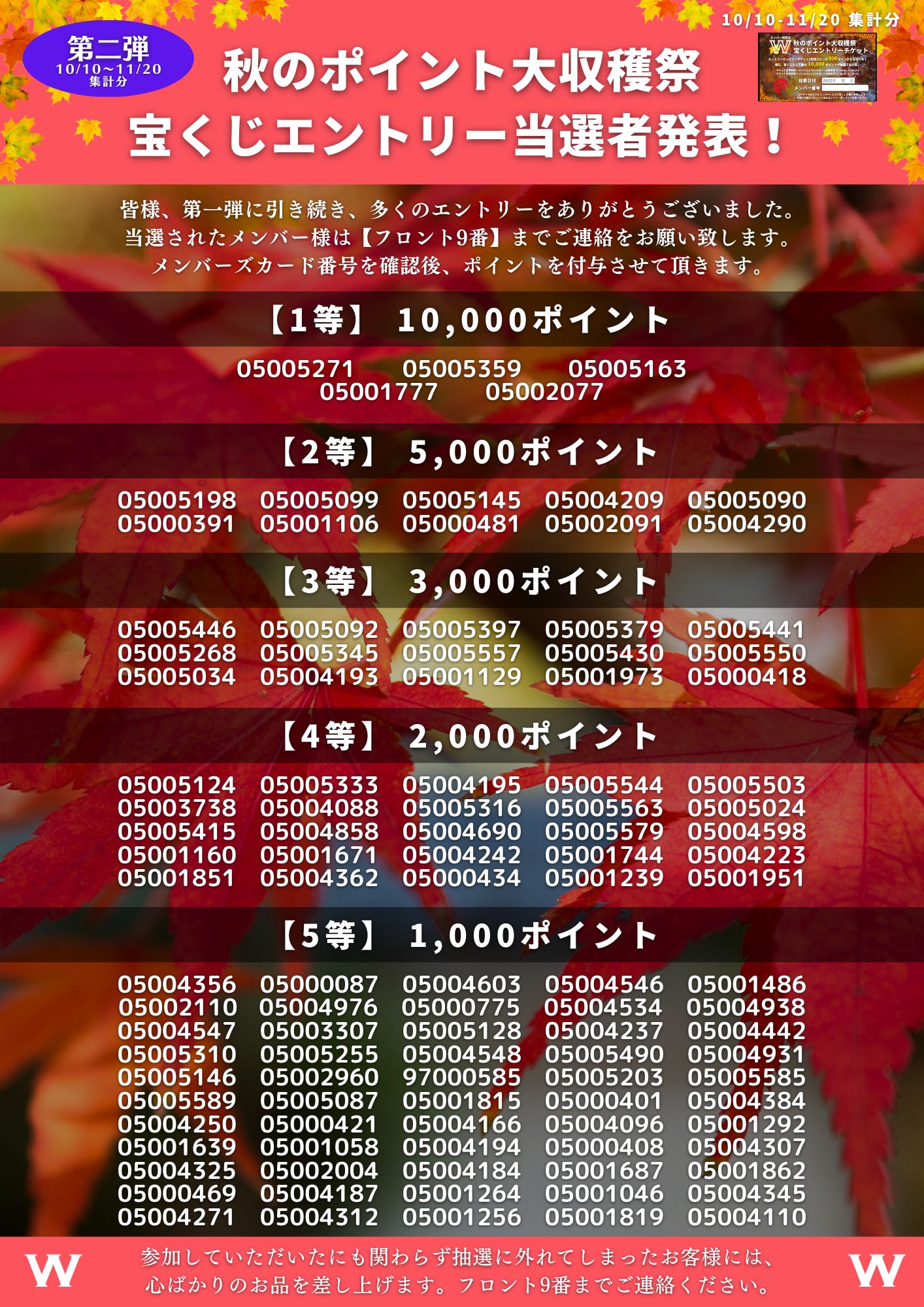 2022年11月30日 秋チケット第2弾 当選者発表