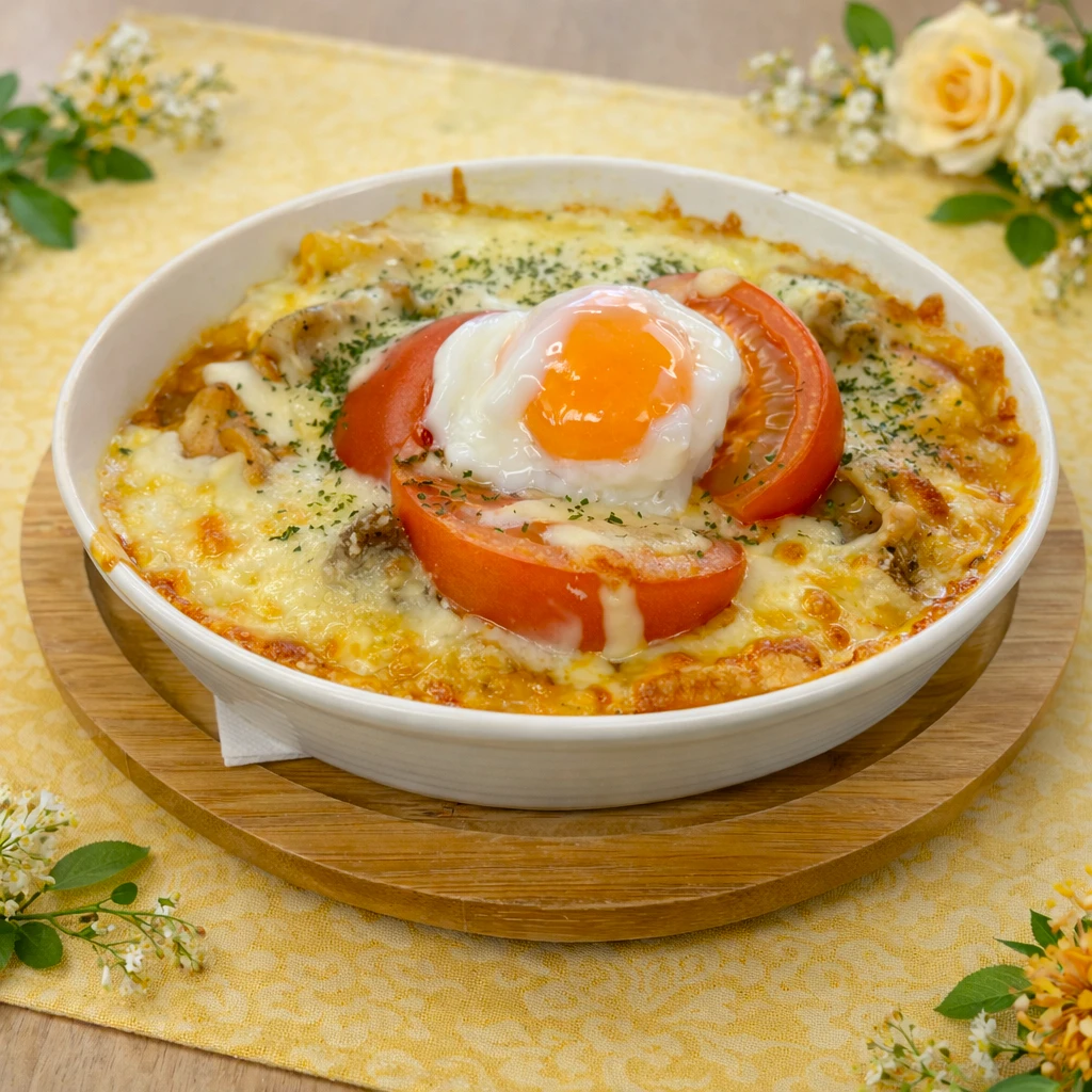 チキントマトクリームのマカロニグラタン