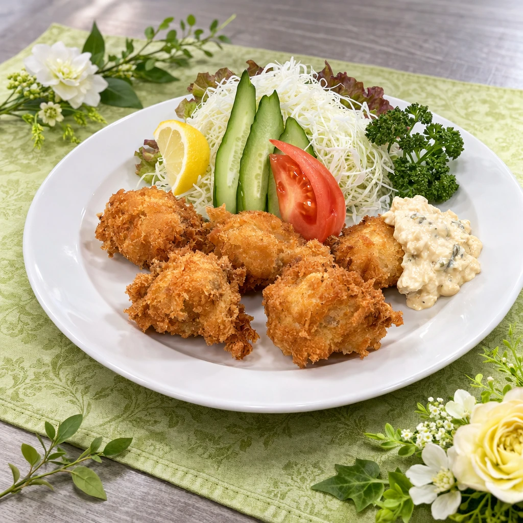 ひも付き帆立貝のフライ