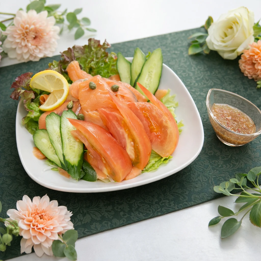 スモークサーモンと生野菜サラダ